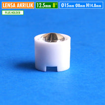 Lensa HPL 12.5mm Mini 8 Derajat Akrilik Cembung Datar Led HPL 1W 3W 5W Holder Putih PNP Tanpa Lem Lensa 8 Degree Mini Plano Convex PMMA Lens Tahan Panas