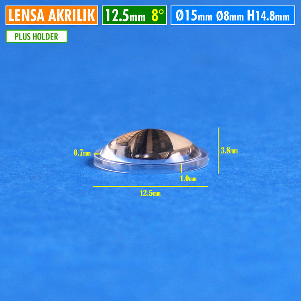 Lensa HPL 12.5mm Mini 8 Derajat Akrilik Cembung Datar Led HPL 1W 3W 5W ...