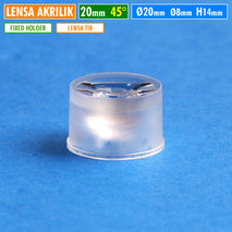 Lensa TIR HPL 20mm 45 Derajat Akrilik Led HPL 1W 3W 5W Fixed Holder PNP Tanpa Lem Lensa 45 Degree Refleksi Internal Total TIR Lens PMMA Tahan Panas