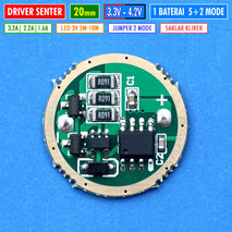Driver Senter 20mm 3A 5 Mode Driver Led 10W 5W Yinding Cree T6 XML XPL XPG XTE SST Osram Driver Senter 1 Baterai Saklar Kliker Belakang Bisa 2 Mode