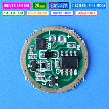 Driver Senter 20mm 7A 5 Mode Driver Led 25W 15W 10W Yinding XML3 SST40 SFT40 CULNM1 CULPM1 Driver Senter 1 Baterai Saklar Kliker Belakang Bisa 1 Mode