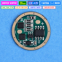 Driver Senter 20mm 5A 6A 5 Mode Driver Led Arus Konstan 20W 15W 10W Driver Yinding SST40 XML3 SFT25 XHP50 CULNM1 CULPM1 Driver Senter 1 Baterai Bisa 2 Mode
