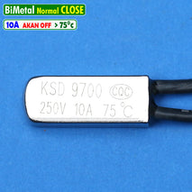 Bimetal NC Thermostat 75C 10A KSD9700 Sekering Sensor Suhu Otomatis