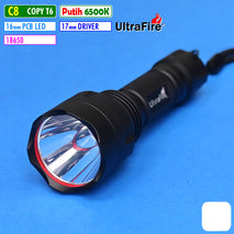 Senter Led C8 Putih 6500K XML T6 Focus Saklar Belakang Bisa Rat Tail Outdoor Berkemah Berburu Camping Hunting Jaga Satpam Hiking Memancing Anti Hujan